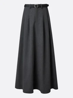 Women Urban High Waist A-Line Maxi Skirt Zipper Plain Maxi Skirt With Belt Social Spring