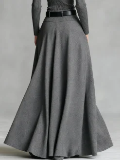 Women Urban High Waist A-Line Maxi Skirt Zipper Plain Maxi Skirt With Belt Social Spring
