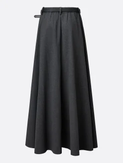 Women Urban High Waist A-Line Maxi Skirt Zipper Plain Maxi Skirt With Belt Social Spring