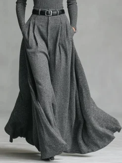 Women Urban High Waist A-Line Maxi Skirt Zipper Plain Maxi Skirt With Belt Social Spring