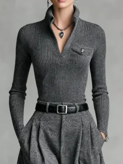 Yarn/Wool Yarn Casual Plain Buttoned Sweater