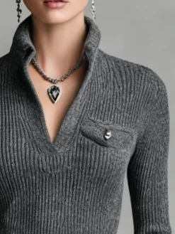 Yarn/Wool Yarn Casual Plain Buttoned Sweater