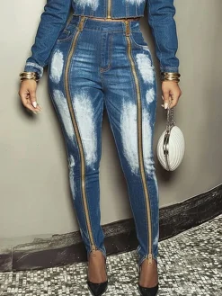 Zipper Plain Casual Jeans