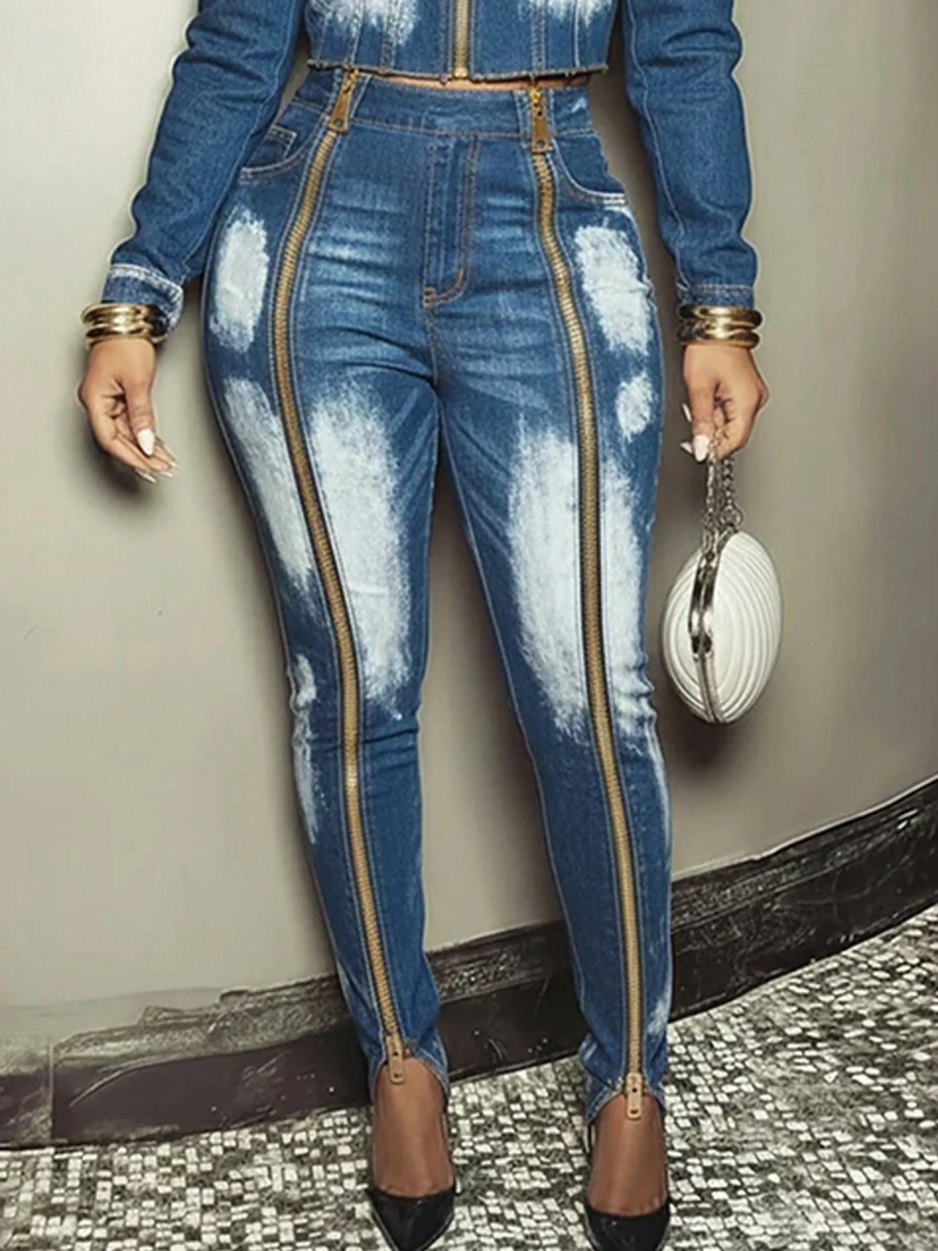 Zipper Plain Casual Jeans