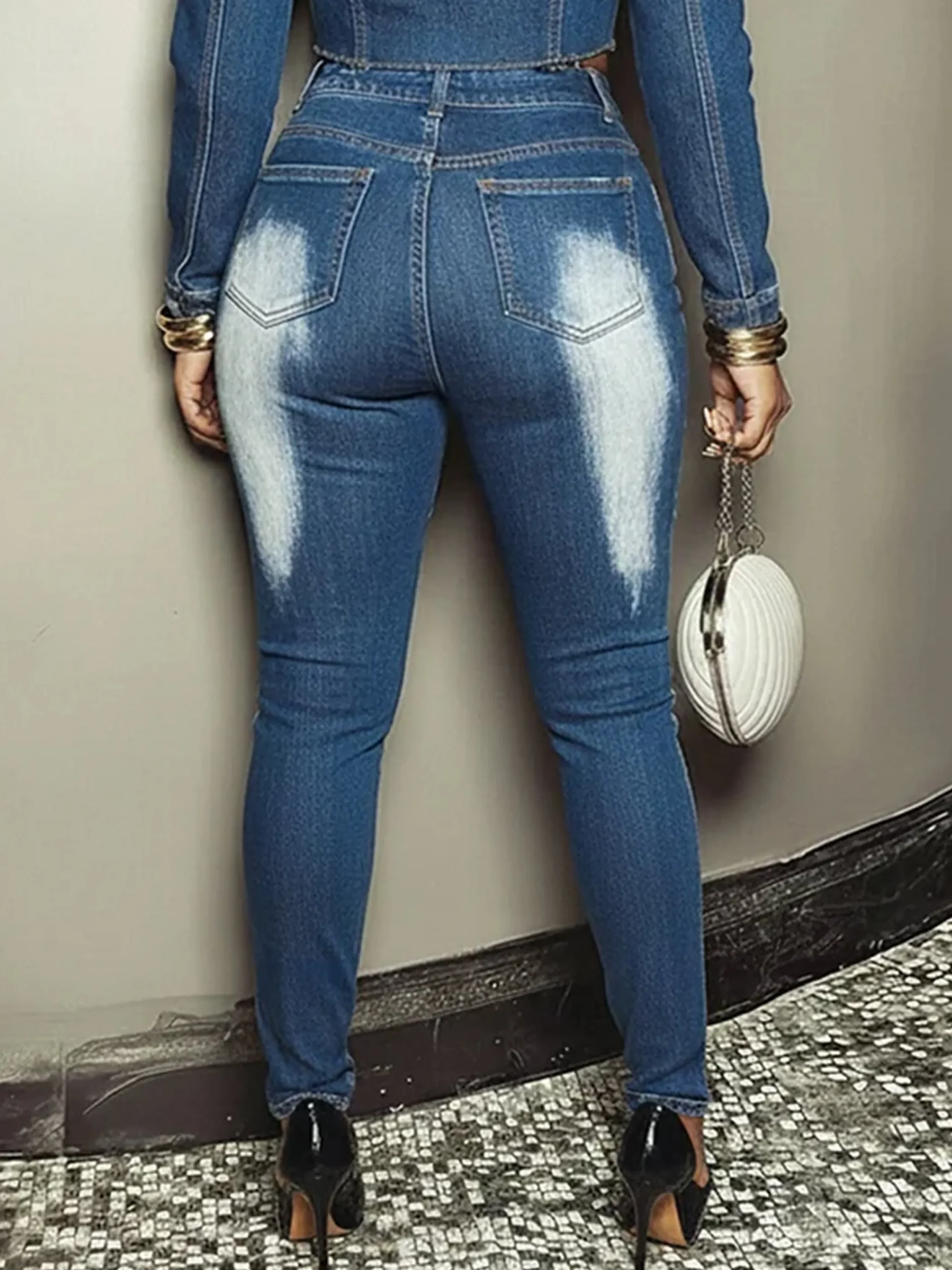 Zipper Plain Casual Jeans